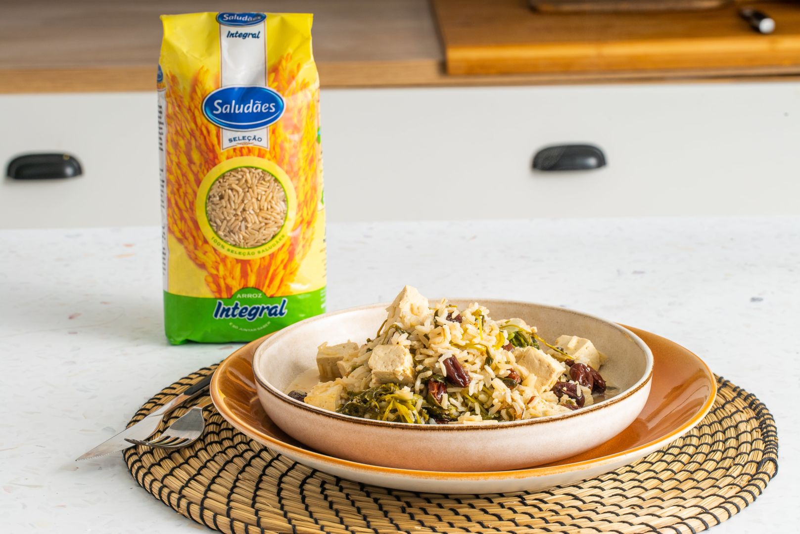 Arroz Integral com Tofu, Agriões e Sultanas